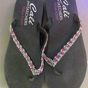 Skechers Black Sandals with Pink and Silver Accents